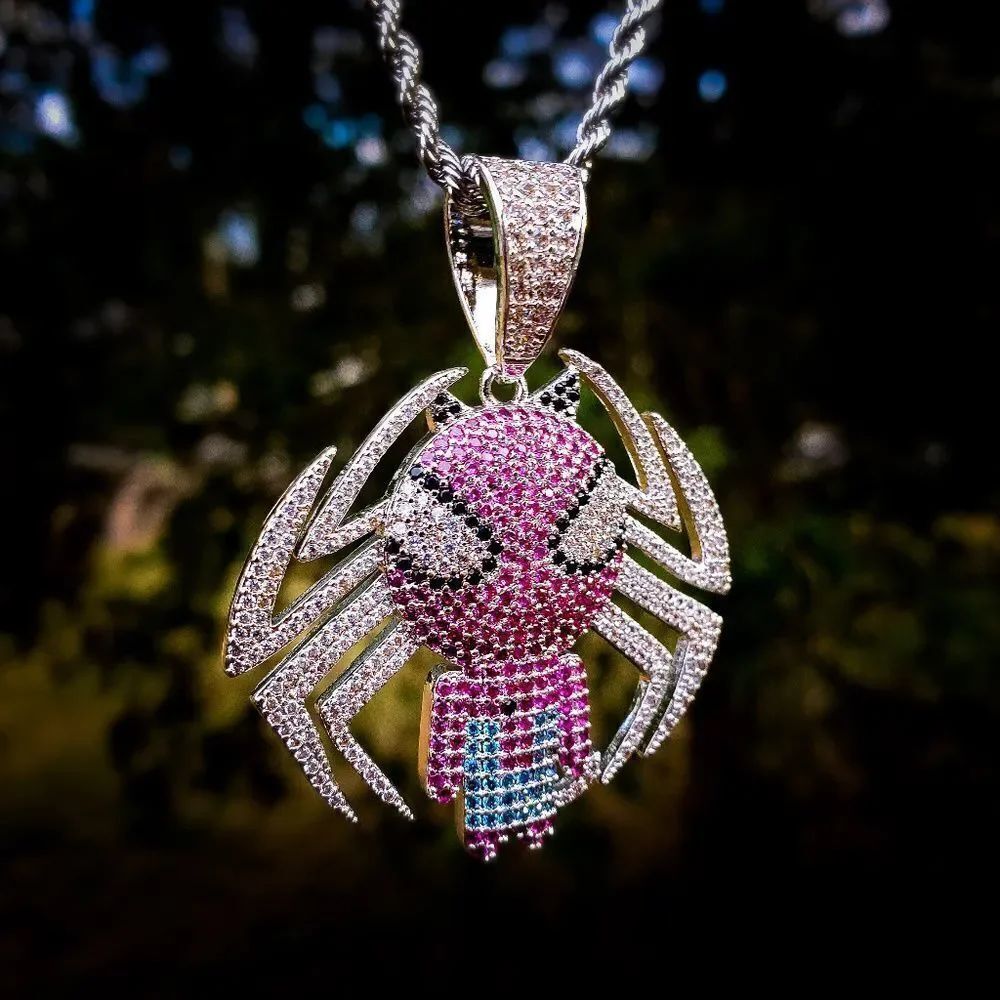Silver Lab Diamond Spider-Man Necklace - Picture 3 of 4